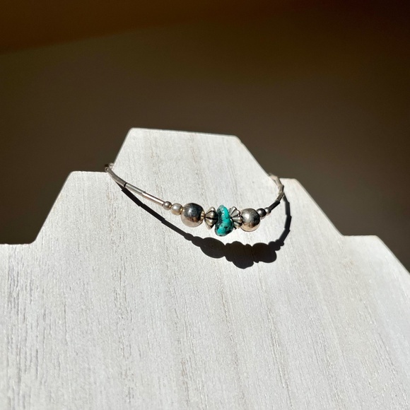 Vintage Turquoise and Sterling Silver Bead Choker Necklace and Bracelet Set - Picture 7 of 8